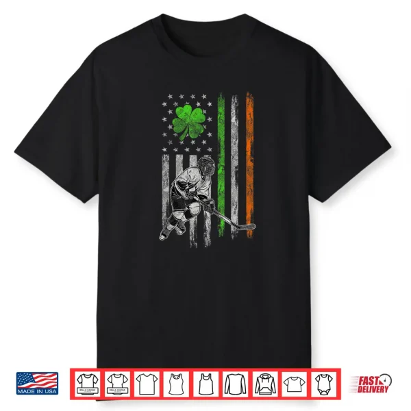 Hockey American Irish Flag St Patricks Day Shamrock Leaf Shirt