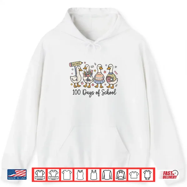 Hoodie 100 Days of School Ducks Cute Goose Teacher 100th Day Kids Shirt
