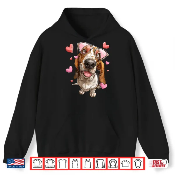 Hoodie Basset Hound Dog Valentines Day Heart Sunglasses Shirt