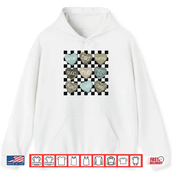 Hoodie Checkered Camo Conversation Hearts Valentines Day Men Boys Shirt