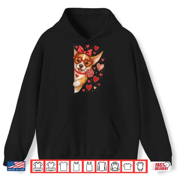 Hoodie Cute Corgi Valentine Kawaii Pink Hearts Puppy Dog Shirt