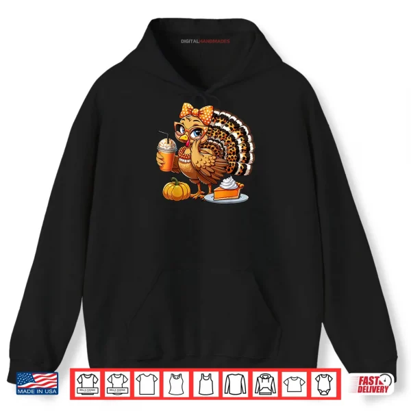 Hoodie Cute Turkey Drinking Coffee Thanksgiving Turkey Day Shirt