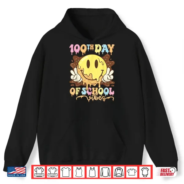 Hoodie Happy 100 Days 100th Day of School Vibes Gifts Kids Teacher Shirt