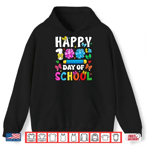 Hoodie Happy 100th Day of School Coquette Bow 100 Days Girls Shirt