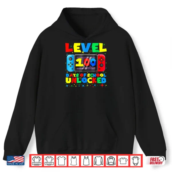 Hoodie Level 100 Days of School Unlocked Gamer Video Games Boys Shirt