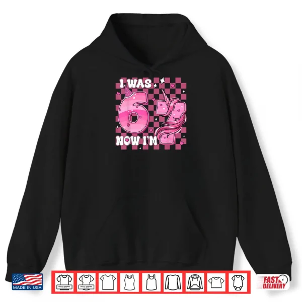 Hoodie Pink Checkered I was 6 Now Im 7 Birthday 7 Years Old Bday Shirt