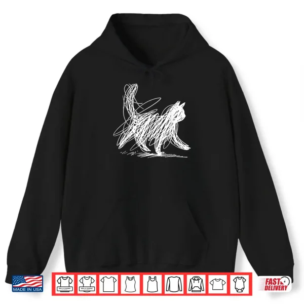 Hoodie Scribble Cat Minimal Line Art Japanese Shirt
