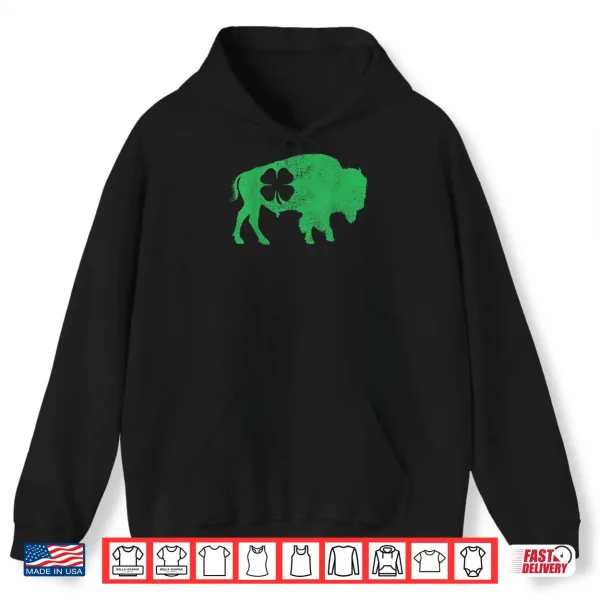 Hoodie St. Patricks Day Green Shamrock Buffalo Bison Irish Saint Shirt