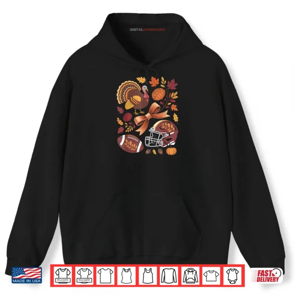 Hoodie Turkey Football Game Day Retro Fall Flowers Thanksgiving Shirt