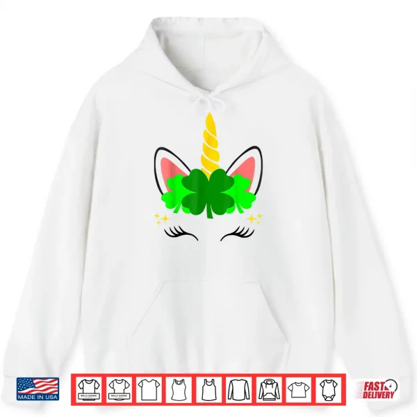 Hoodie Unicorn Face St Patricks Day Irish Women Girls Kids Shirt