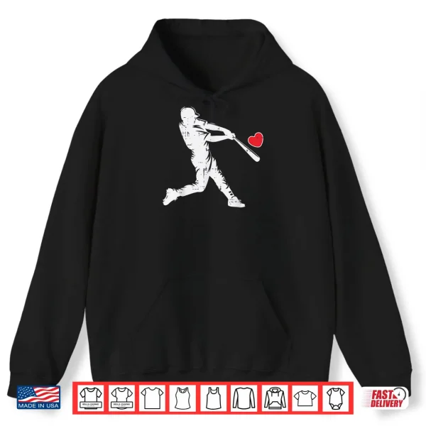 Hoodie Valentines Day Baseball Batter Silhouette Heart Shirt