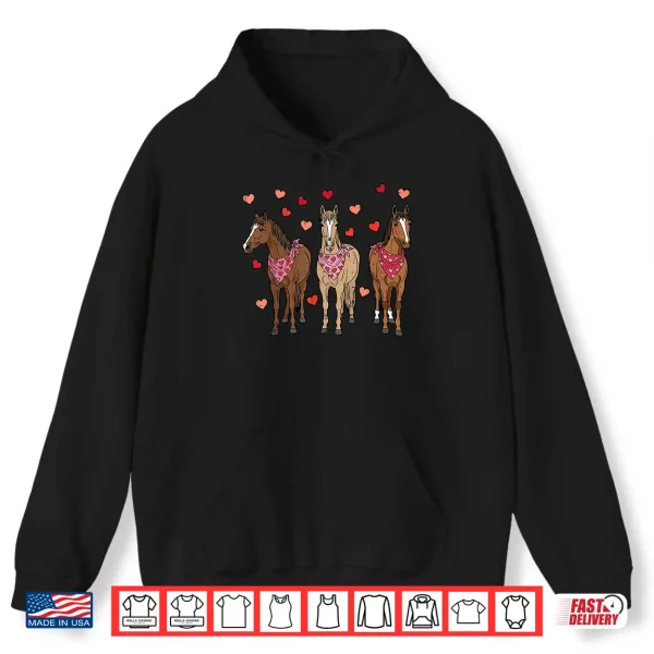 Hoodie Valentines Day Horses Hearts Equestrian Women Girls Kids Men Shirt