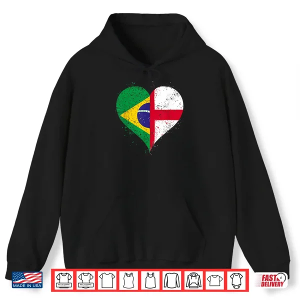 Hoodie Vintage Brazil England Flag for Proud Brazilian English Fans Shirt