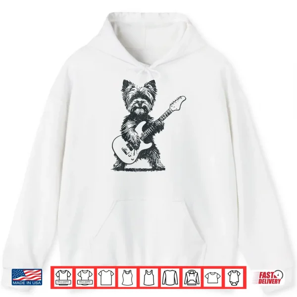 Hoodie Vintage Yorkie Rock Dog Playing Guitar Funny Music Art Shirt