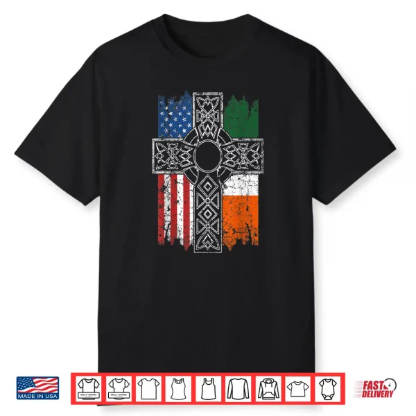 Irish American USA Flag Celtic Cross St Patrick’s Day Shirt