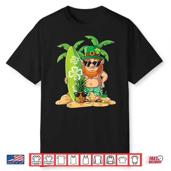 Leprechaun Hawaiian Surfing T Shirt St Patricks Day Hawaii