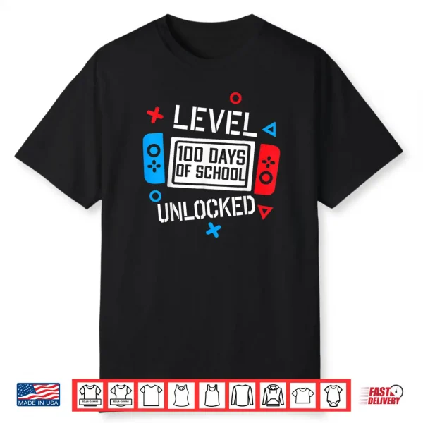 Level 100 Days of School Unlocked Gamer Video Games Boys Shirt