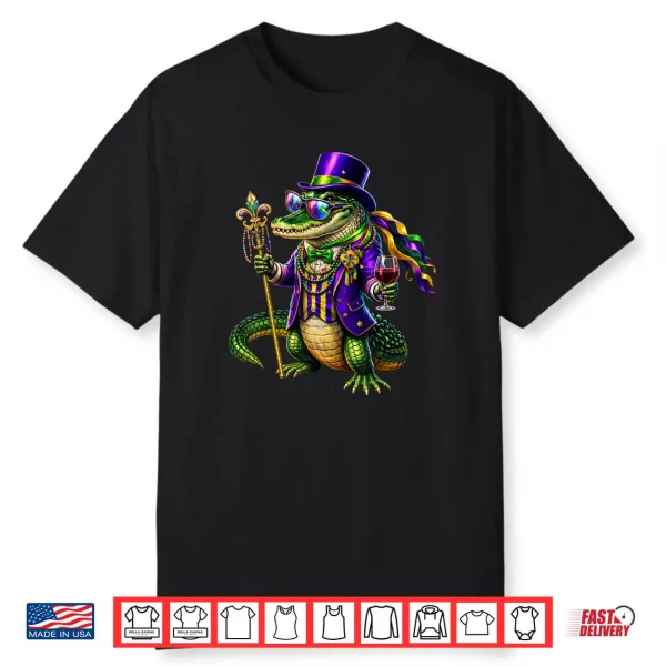 Mardigator Alligator Mardi Gras Carnival Jester Beads Shirt