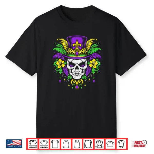 Men Mardi Gras Skull Carnival Festival Jester Beads Parade Shirt