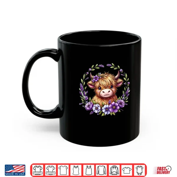 Mug Baby Highland Cow with Purple Flowers Scottish Farm Shirt 1