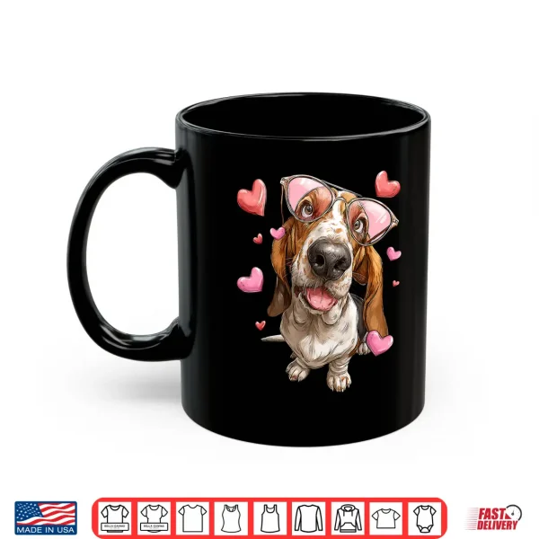 Mug Basset Hound Dog Valentines Day Heart Sunglasses Shirt