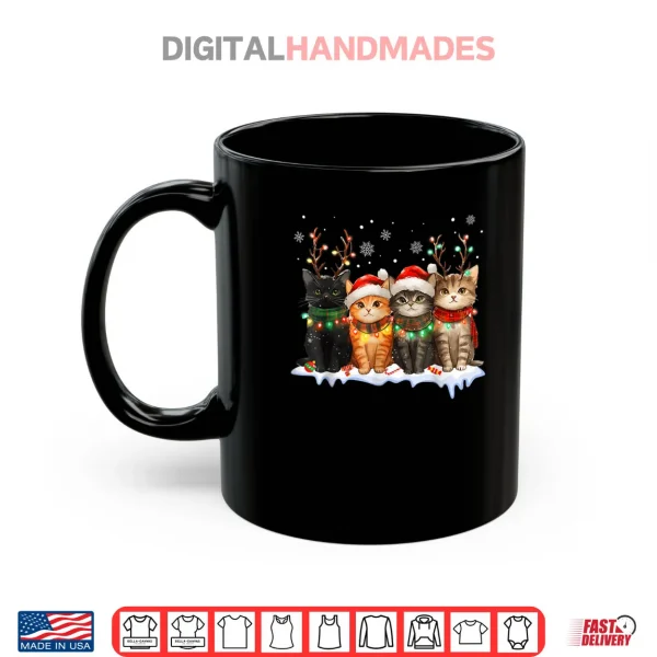 Mug Cat Christmas Light Reindeer Santa Christmas Cat Lover Shirt
