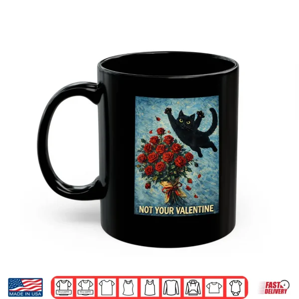 Mug Cat Jumping on Roses Anti Valentine Sarcastic Feline Shirt