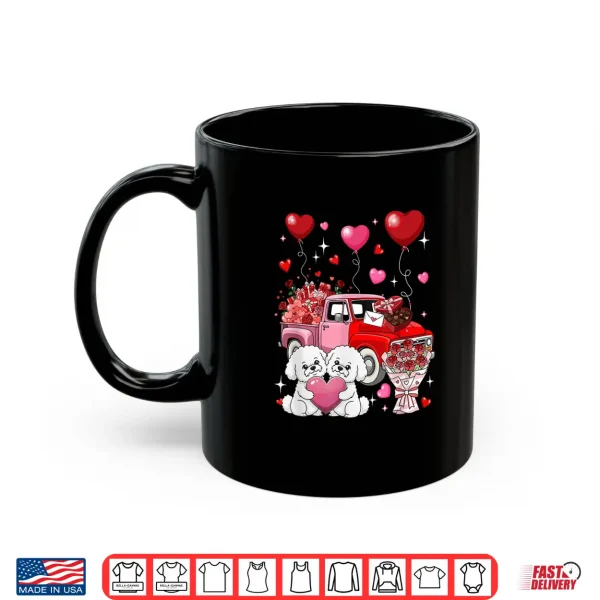 Mug Couple Bichon Frises Valentine Hearts Tree Pickup Truck Shirt