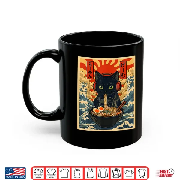 Mug Funny Cat Gamer Gifts Men Kawaii Anime Gaming Headset Cat Shirt
