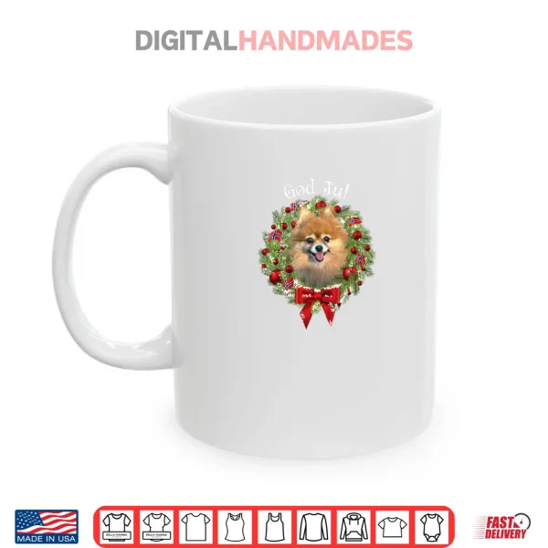Mug God Jul Norwegian Pomeranian Dog Christmas Wreath 2 Shirt