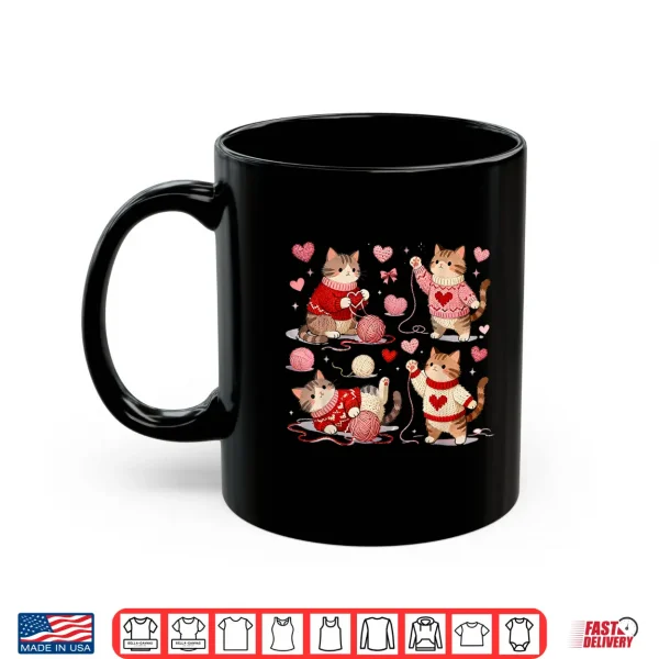 Mug Happy Valentine Cute Crochet Cat Love Design Shirt