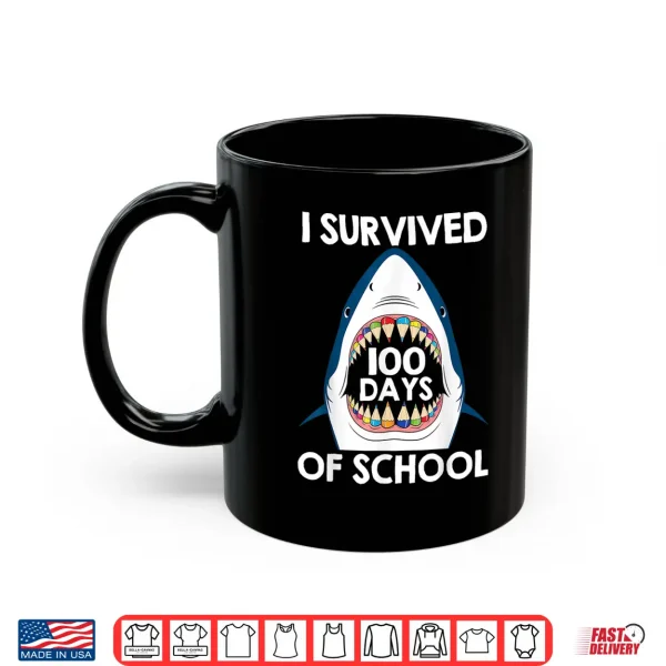 Mug I Survived 100 Days of School Funny Shark Teacher Kids Shirt