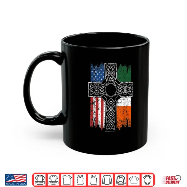 Mug Irish American USA Flag Celtic Cross St Patricks Day Shirt