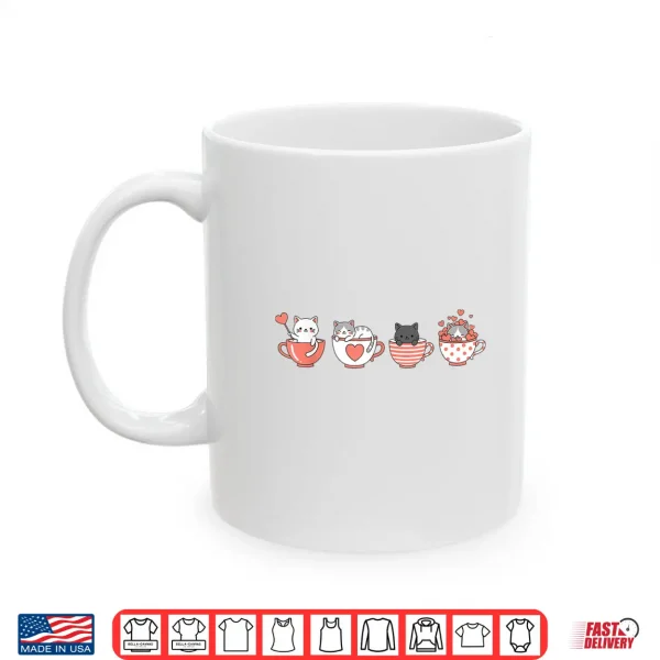 Mug Kawaii Cat Cute Valentine Hearts Teacup Kitty Shirt