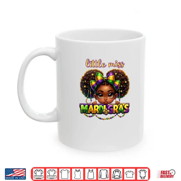 Mug Little Miss Mardi Gras Messy Bun Girls Shirt