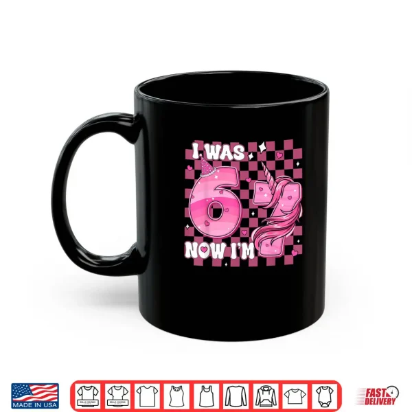 Mug Pink Checkered I was 6 Now Im 7 Birthday 7 Years Old Bday Shirt