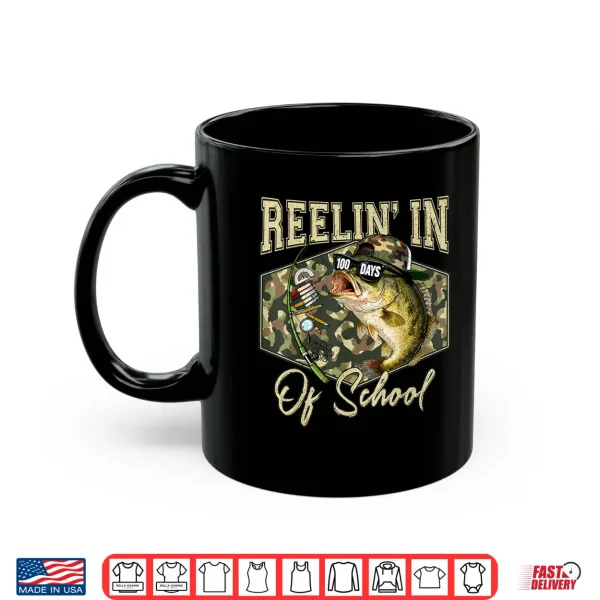 Mug Reelin in 100 Days of School Bass Fishing Lover Boy Teen Shirt