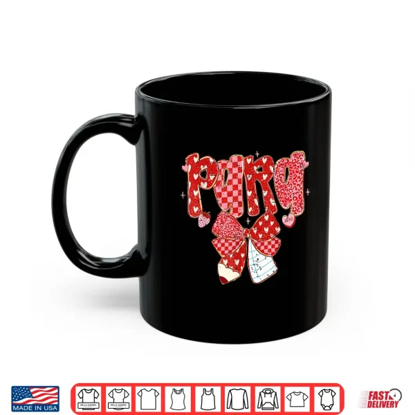 Mug Retro Checkered Coquette Bow Pencil para Teacher Valentine Shirt