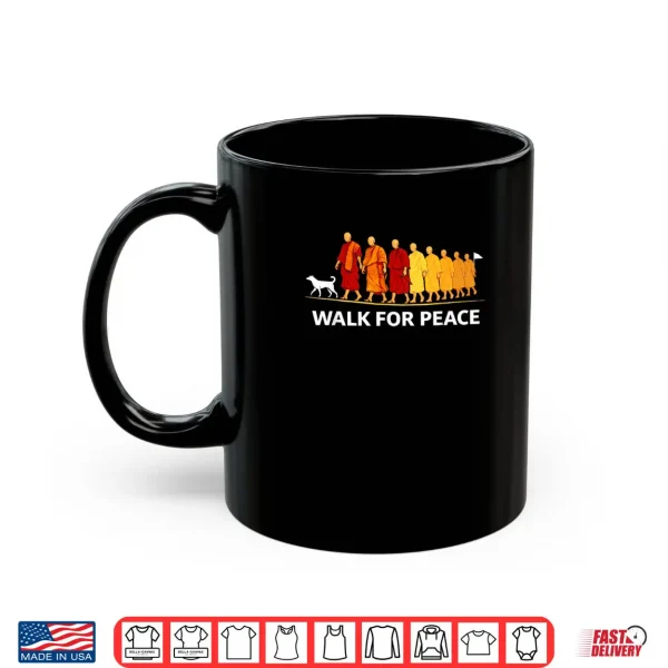 Mug Retro Walk for Peace Monks with Aloka Dog Minimalist Zen Art Shirt