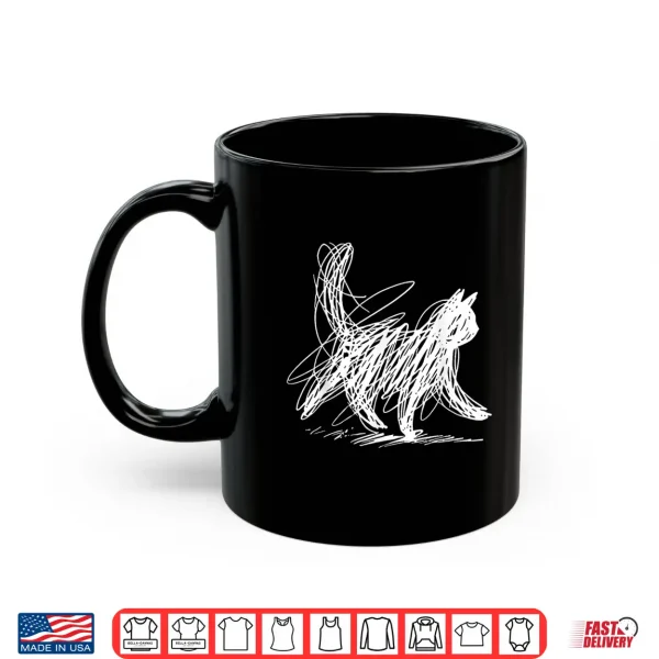 Mug Scribble Cat Minimal Line Art Japanese Shirt