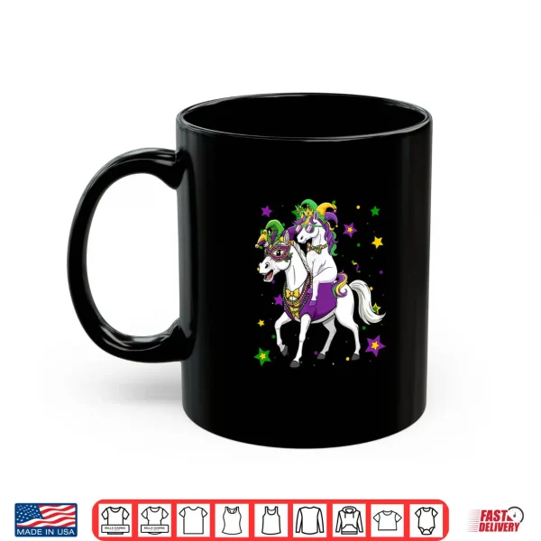 Mug Unicorn Riding Horse Mardi Gras Beads Masked Jester Hat Shirt