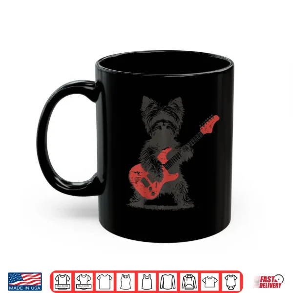 Mug Vintage Yorkie Rock Funny Dog Playing Guitar Rock Style Shirt 1