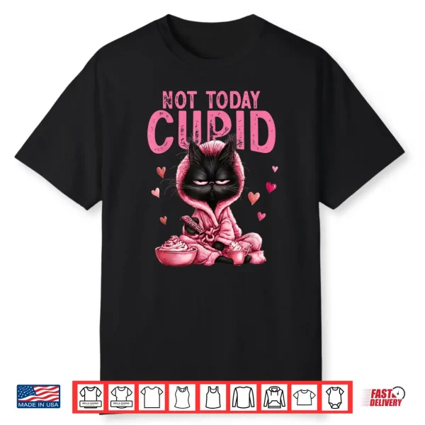 Not Today Cupid Cute Cat Lover Funny Anti Valentine Graphic Shirt