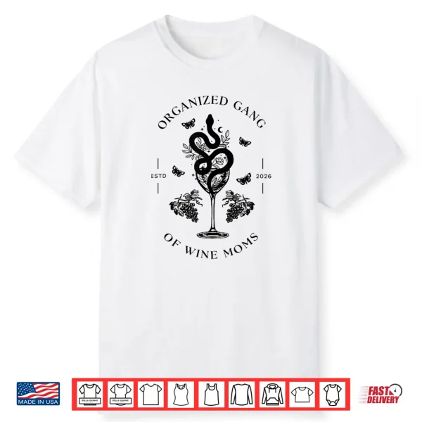 Organized Gang of Wine Moms Snake Wine Glass Emblem Shirt 1