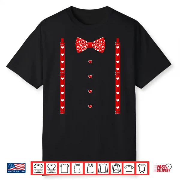 Red Hearts Bow Tie Suspenders Valentines Day Costume Shirt
