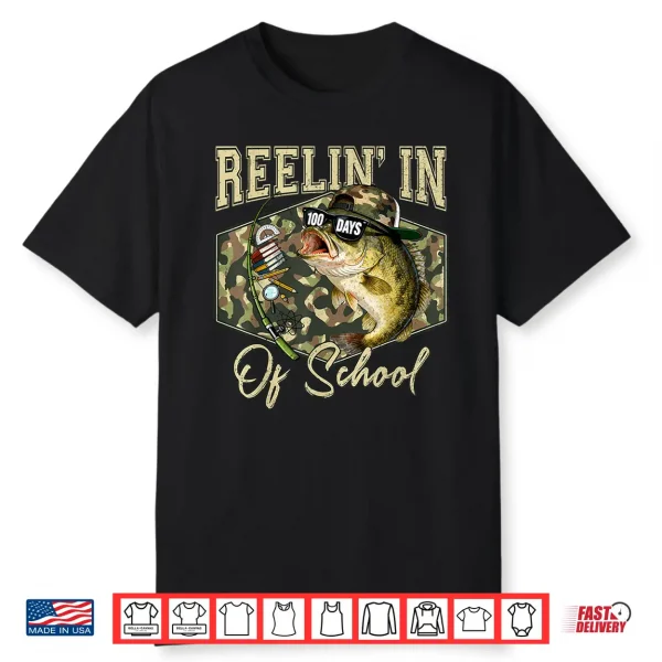 Reelin in 100 Days of School Bass Fishing Lover Boy Teen Shirt