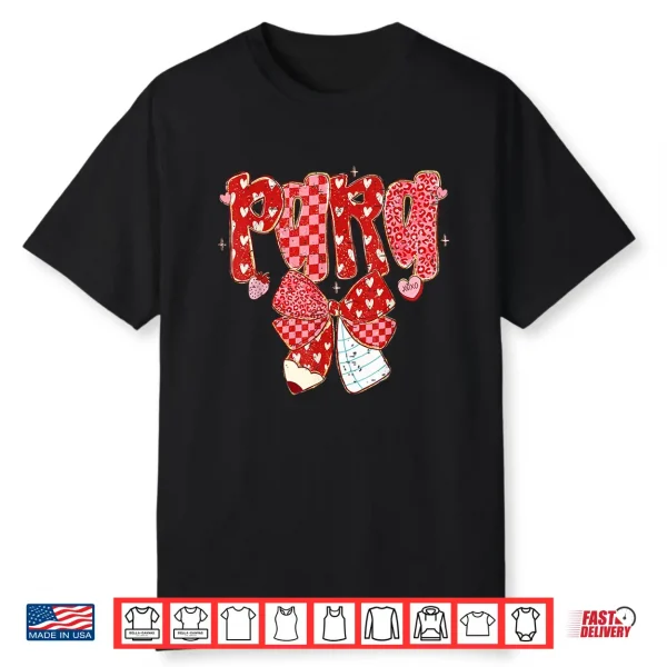 Retro Checkered Coquette Bow Pencil para Teacher Valentine Shirt