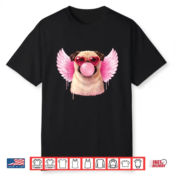 Retro Cupid Valentine Dog Valentines Love Hearts Cute Pug Shirt