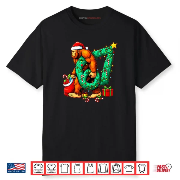 Santa Bigfoot 67 Christmas Tree Xmas Lights Funny Sasquatch Shirt