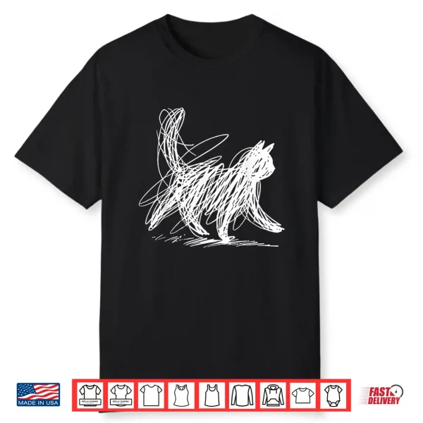 Scribble Cat Minimal Line Art Japanese Shirt